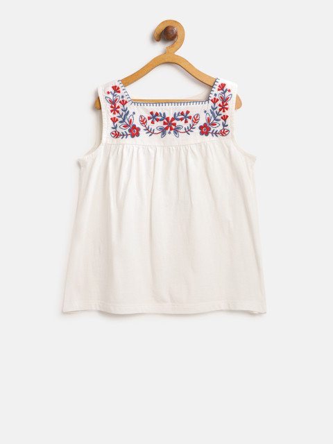 

GAP Girl Embroidered Square Neck Pure Cotton Top, White