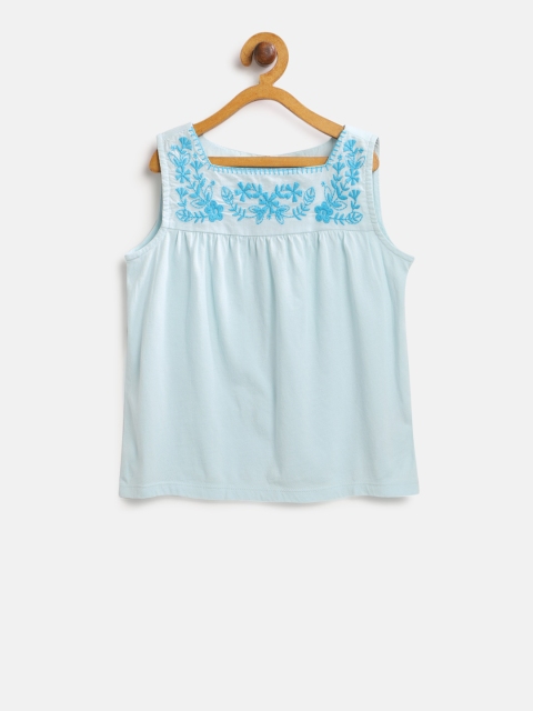 

GAP Girl Embroidered Square Neck Pure Cotton Top, Blue
