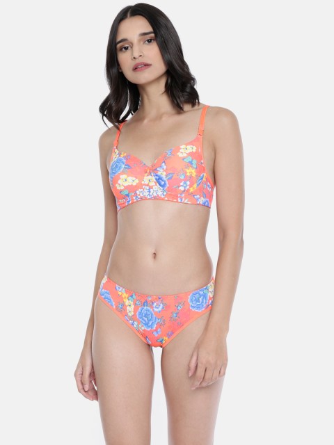 

Lady Love Women Orange Printed Padded Lingerie Set LLSET5068
