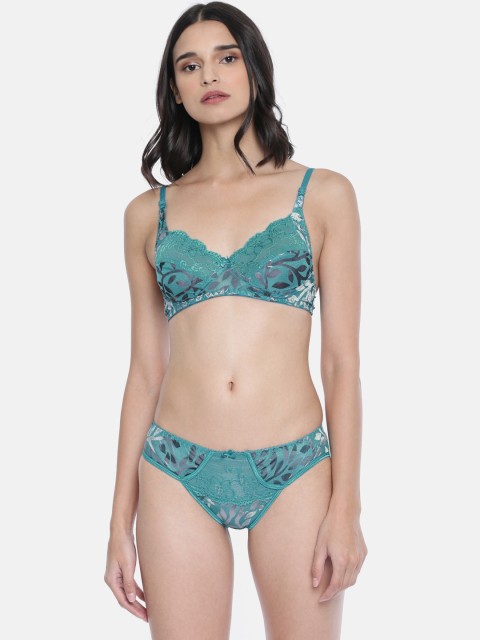 

Lady Love Women Teal Blue Printed Lingerie Set LLSET5059