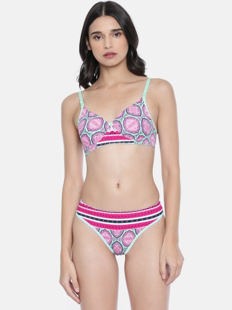 

Lady Love Women Pink & Sea Green Printed Lingerie Set LLSET5052