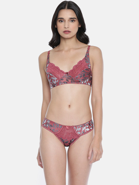 

Lady Love Women Maroon Printed Lingerie Set LLSET5059