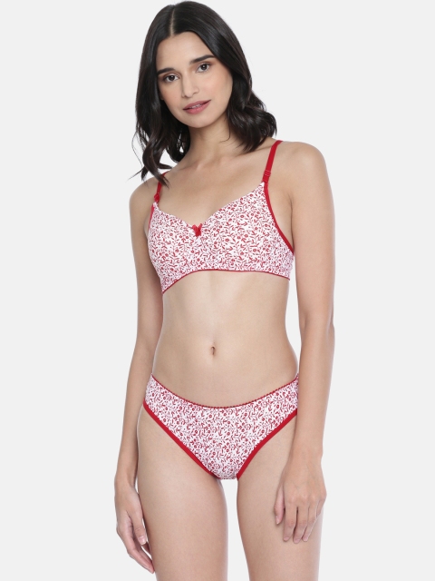 

Lady Love Women Red & White Printed Lingerie Set LLSET5058