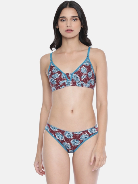 

Lady Love Women Blue & Maroon Printed Lingerie Set LLSET5051