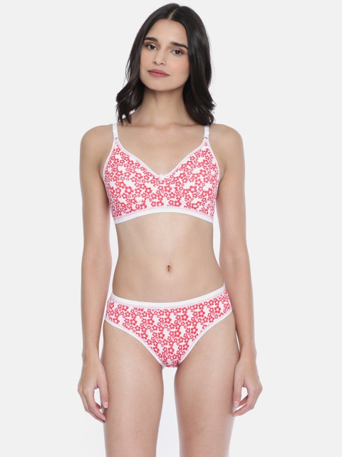 

Lady Love Women White & Pink Printed Lingerie Set LLSET5056