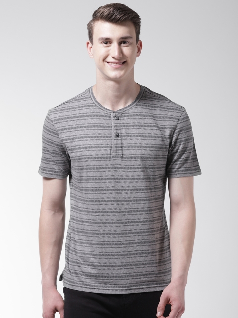 

Marks & Spencer Men Grey & Black Striped Henley Neck T-shirt