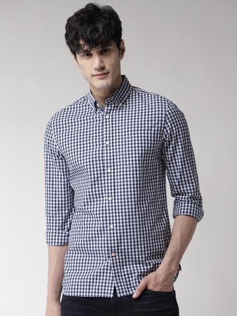 

Marks & Spencer Men Navy Blue & White Checked Casual Shirt