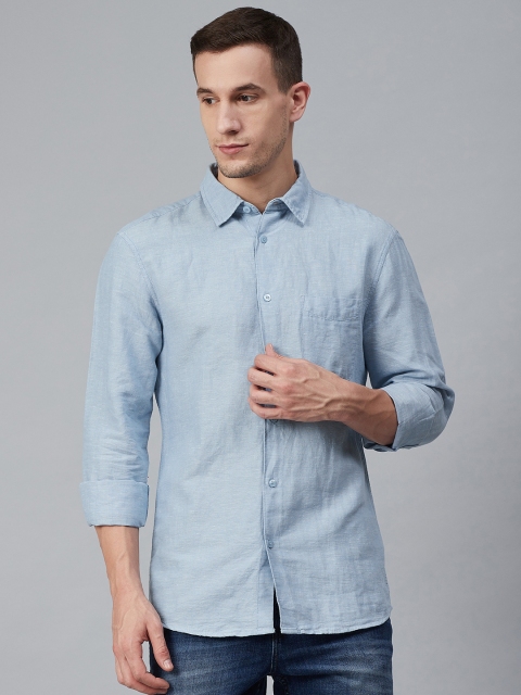 

Marks & Spencer Men Blue Regular Fit Self Design Casual Shirt