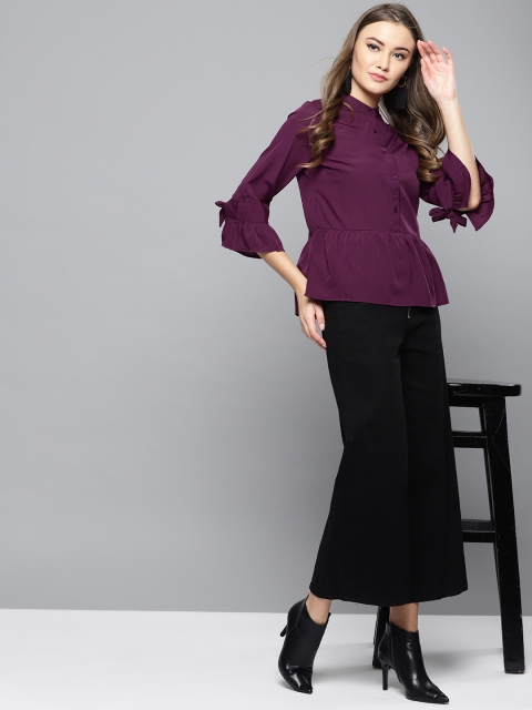 

Harpa Women Wine-Coloured Solid A-Line Top, Burgundy