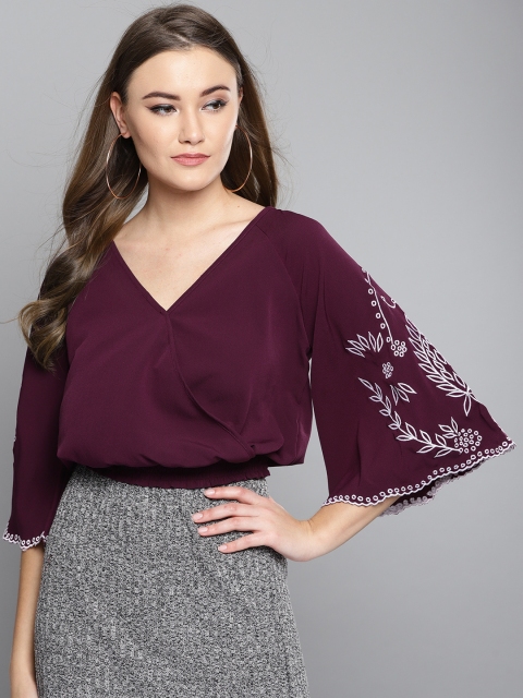 

Harpa Women Purple Solid Crop Blouson Top