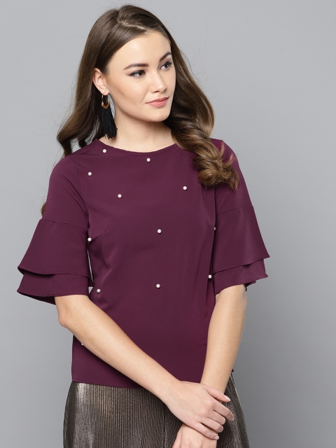 

Harpa Women Aubergine Embellished Top, Purple