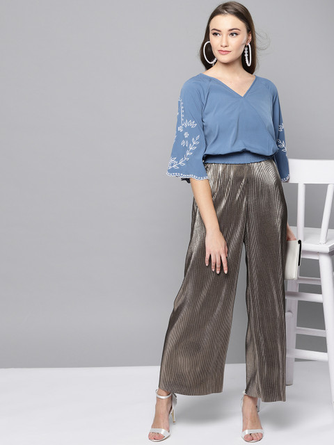 

Harpa Women Blue Crop Blouson Top