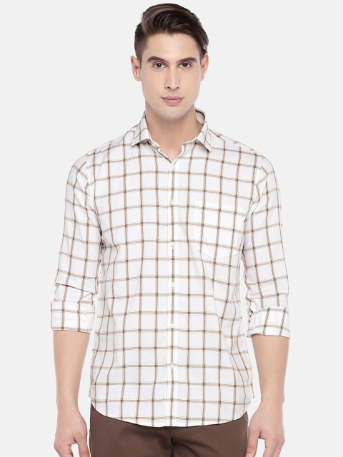 

Easies Men White & Khaki Regular Fit Checked Casual Shirt