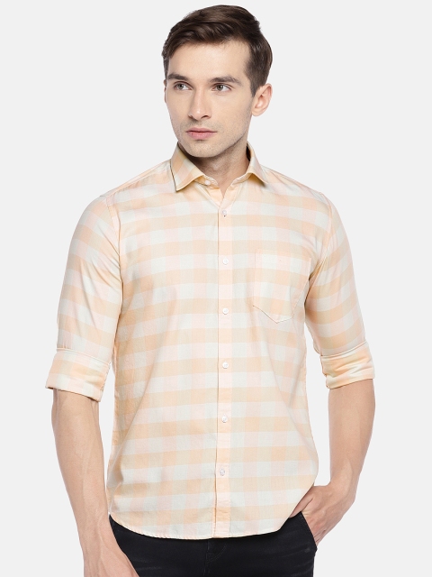 

Easies Men Orange & Off-White Slim Fit Checked Casual Shirt