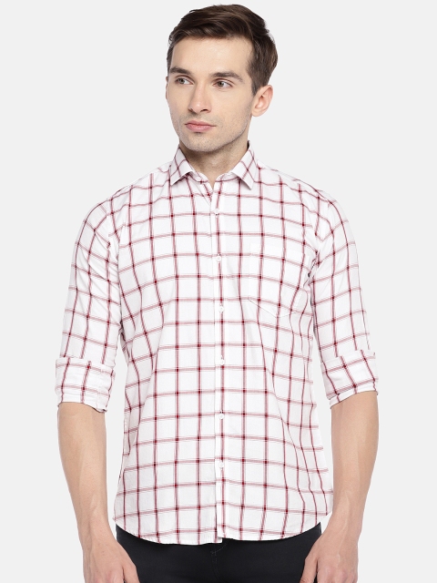 

Easies Men White & Red Slim Fit Checked Casual Shirt