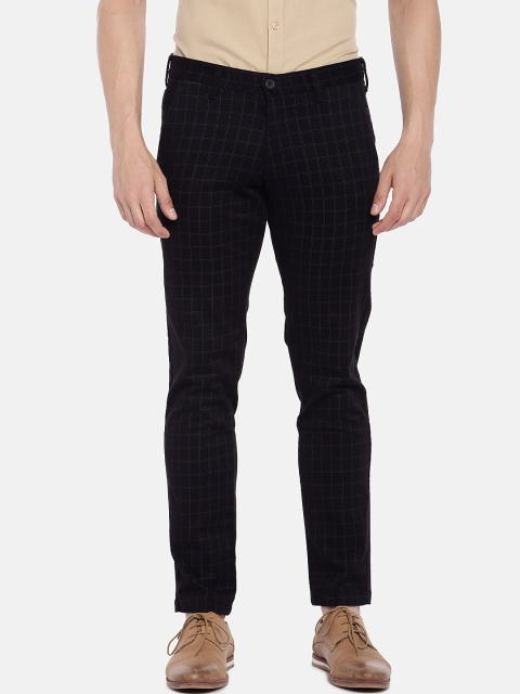 

Easies Men Black Comfort Slim Fit Checked Regular Trousers