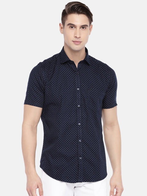 

Easies Men Navy Blue Slim Fit Self Design Casual Shirt