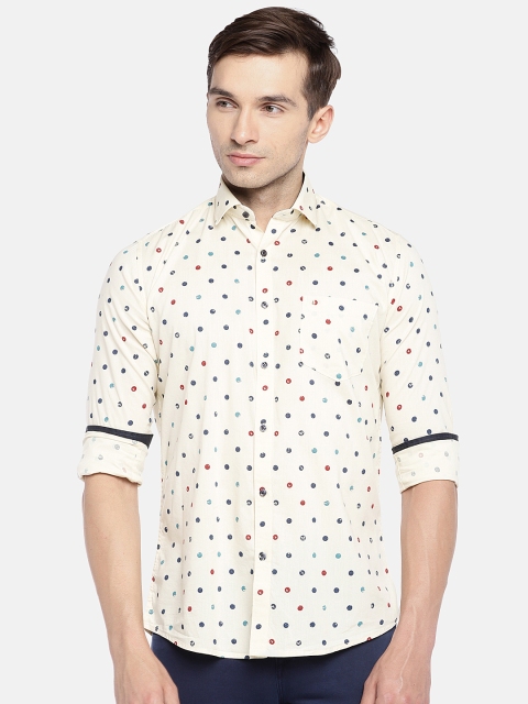 

Easies Men Cream-Coloured Slim Fit Printed Casual Shirt