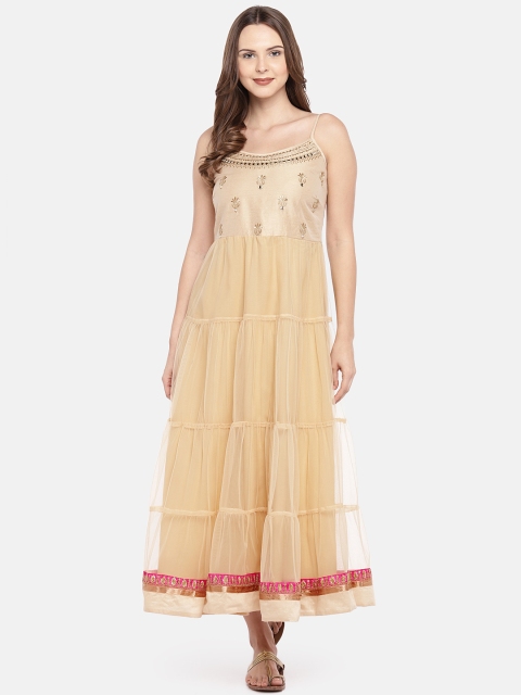 

Globus Women Beige Solid Empire Dress