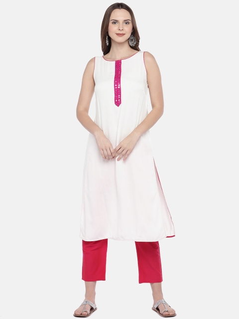 

Globus Women Beige Solid Straight Kurta