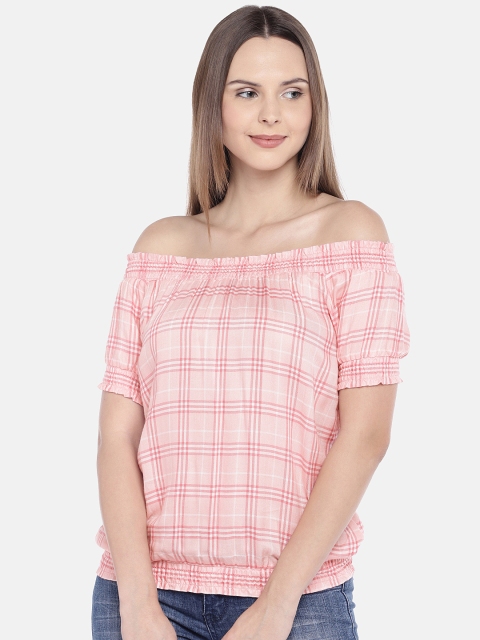 

Globus Women Pink Checked Blouson Top