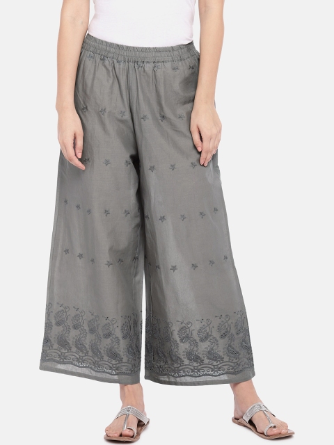 

Globus Women Grey Embroidered Flared Palazzos