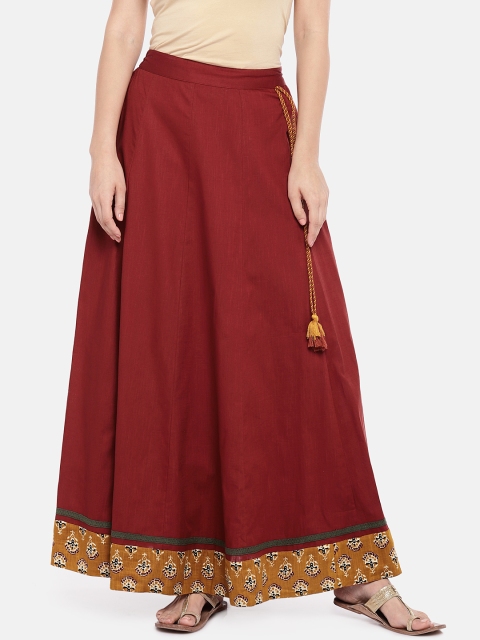 

Globus Women Maroon Printed Maxi Pure Cotton Skirt