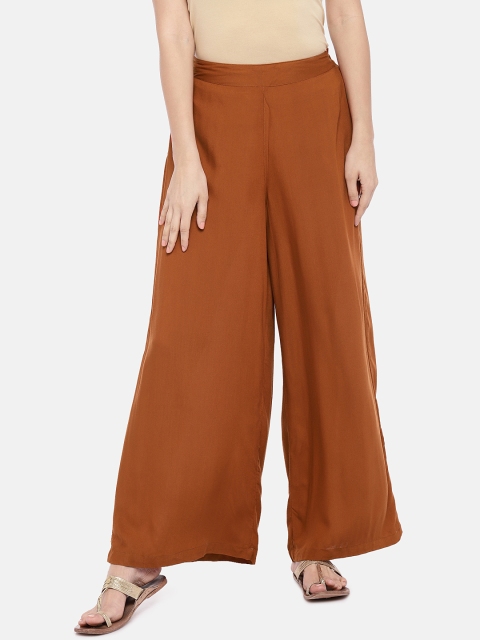 

Globus Women Rust Orange Wide Leg Solid Palazzos
