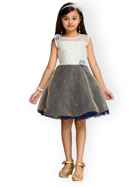 

Kidling Girls Blue Self Design Fit and Flare Dress