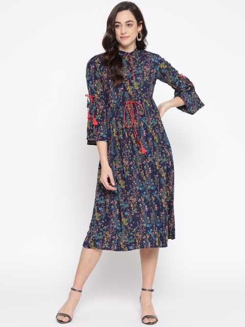 

I AM FOR YOU Women Navy Blue Printed A-Line Dress