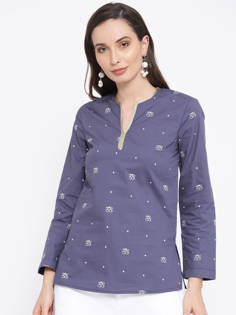 

I AM FOR YOU Women Blue & White Printed Top