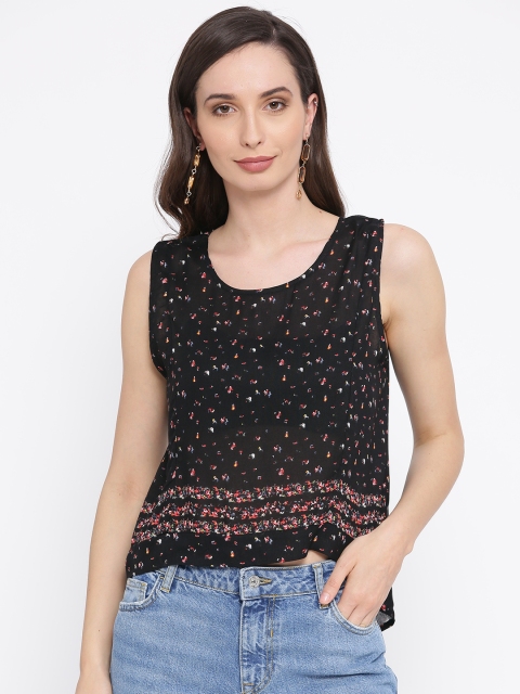 

I AM FOR YOU Women Black & Red Printed High-Low Top