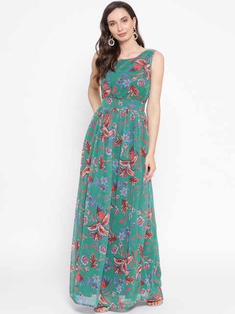 

I AM FOR YOU Women Green Printed Maxi Dress