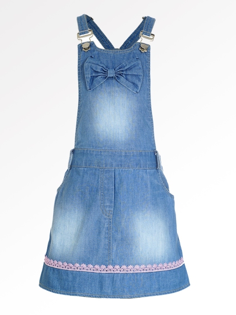 

naughty ninos Girls Blue Solid Denim Pinafore Dress