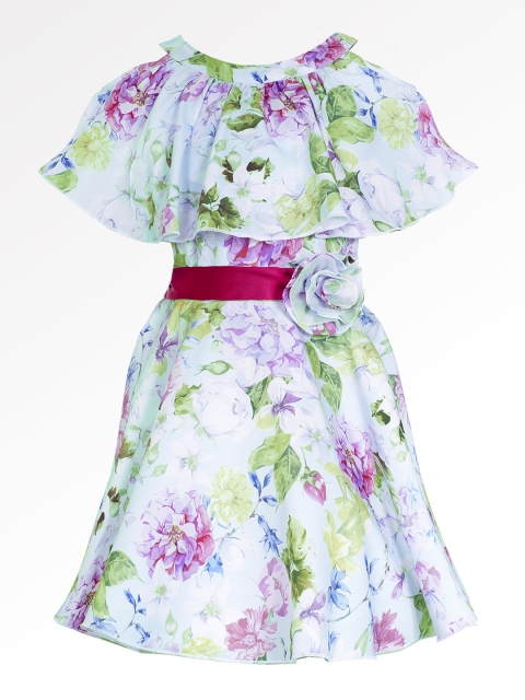 

naughty ninos Girls Blue & Green Printed Fit and Flare Dress