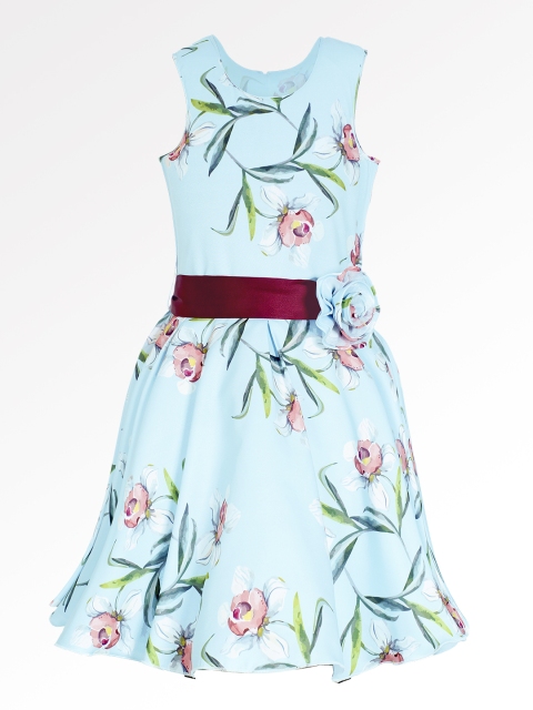 

naughty ninos Girls Turquoise Blue Printed Fit and Flare Dress