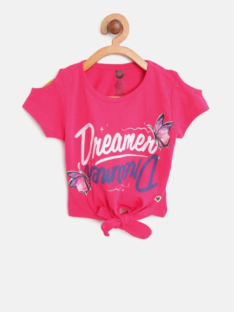 

612 league Pink Printed Pure Cotton Top