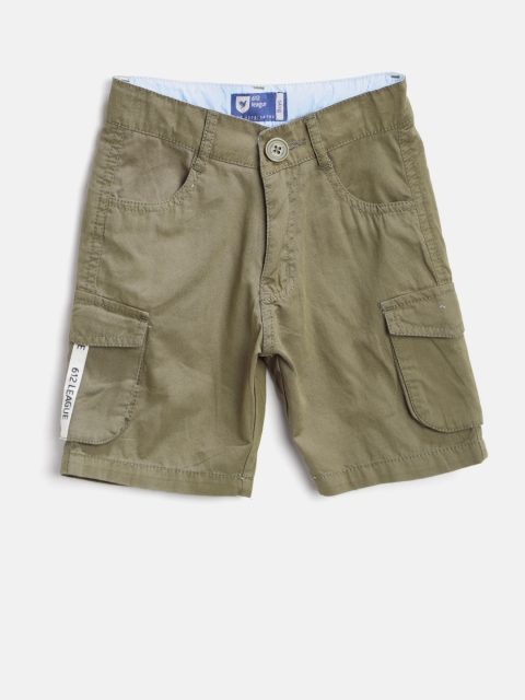 

612 league Boys Olive Green Solid Regular Fit Cargo Shorts