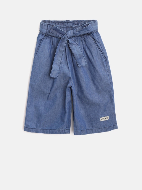 

612 league Girls Blue Regular Fit Solid Culottes