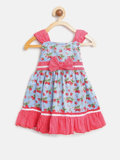 

612 league Girls Blue & Red Printed Fit and Flare Dress