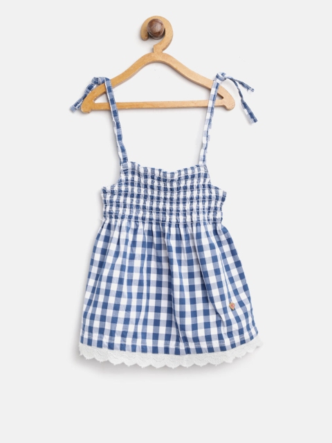 

612 league Girls Blue & White Checked A-Line Top