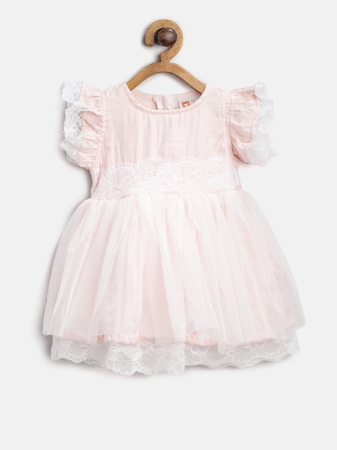 

612 league Girls Pink Self Design Fit and Flare Dress