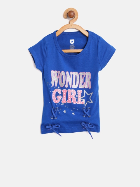 

612 league Girls Blue Printed Pure Cotton Top