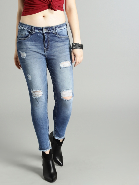 

Roadster Women Blue Skinny Fit Mid-Rise Mildly Distressed Stretchable Cropped Jeans