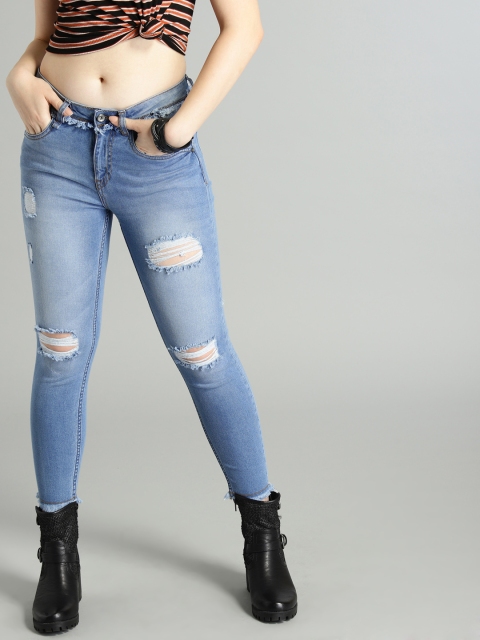 

Roadster Women Blue Skinny Fit Mid-Rise Mildly Distressed Stretchable Cropped Jeans