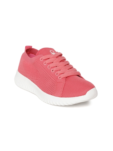 

United Colors of Benetton Women Coral Pink Woven Design Sneakers