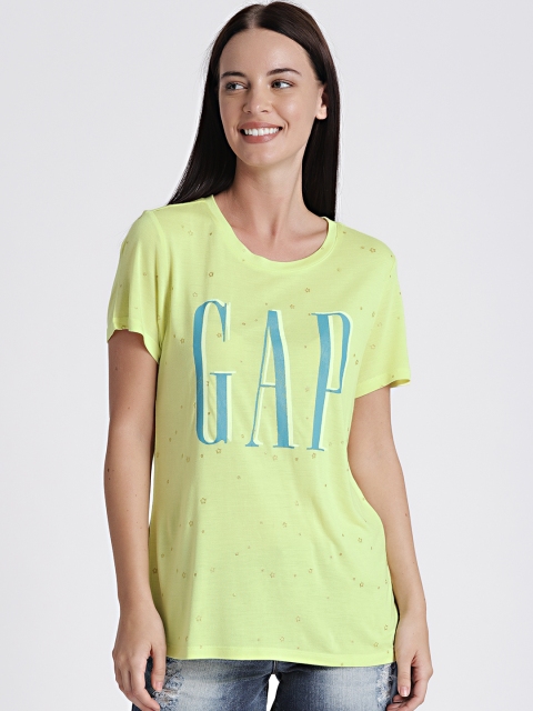 

GAP Women's Lime Green Logo Graphic Short Sleeve Crewneck T-Shirt