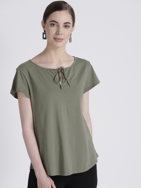 

GAP Women Split-Neck Pure Cotton T-Shirt, Olive