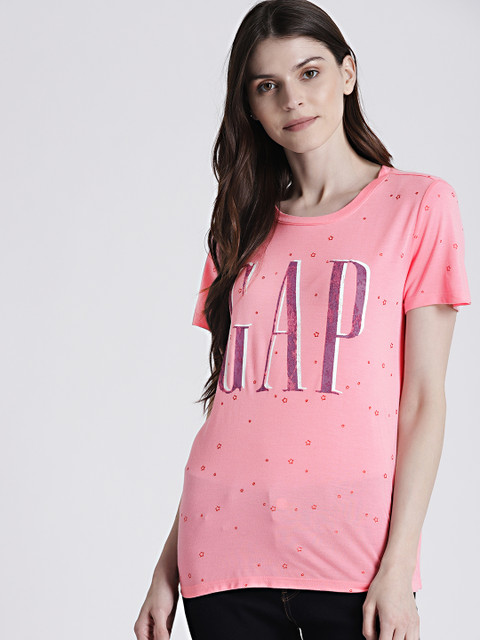 

GAP Women's Coral Pink Logo Graphic Short Sleeve Crewneck T-Shirt