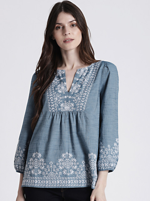 

GAP Women's Blue Long Sleeve Pure Cotton Top